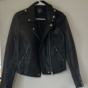 Wild Fable Black Leather Jacket with Silver Details